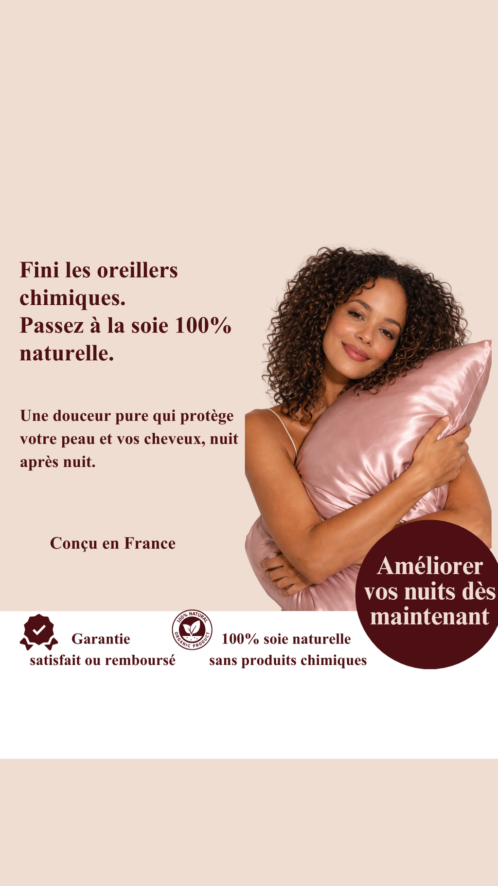 Taie d'oreiller  - 100% Pure soie de mûrier