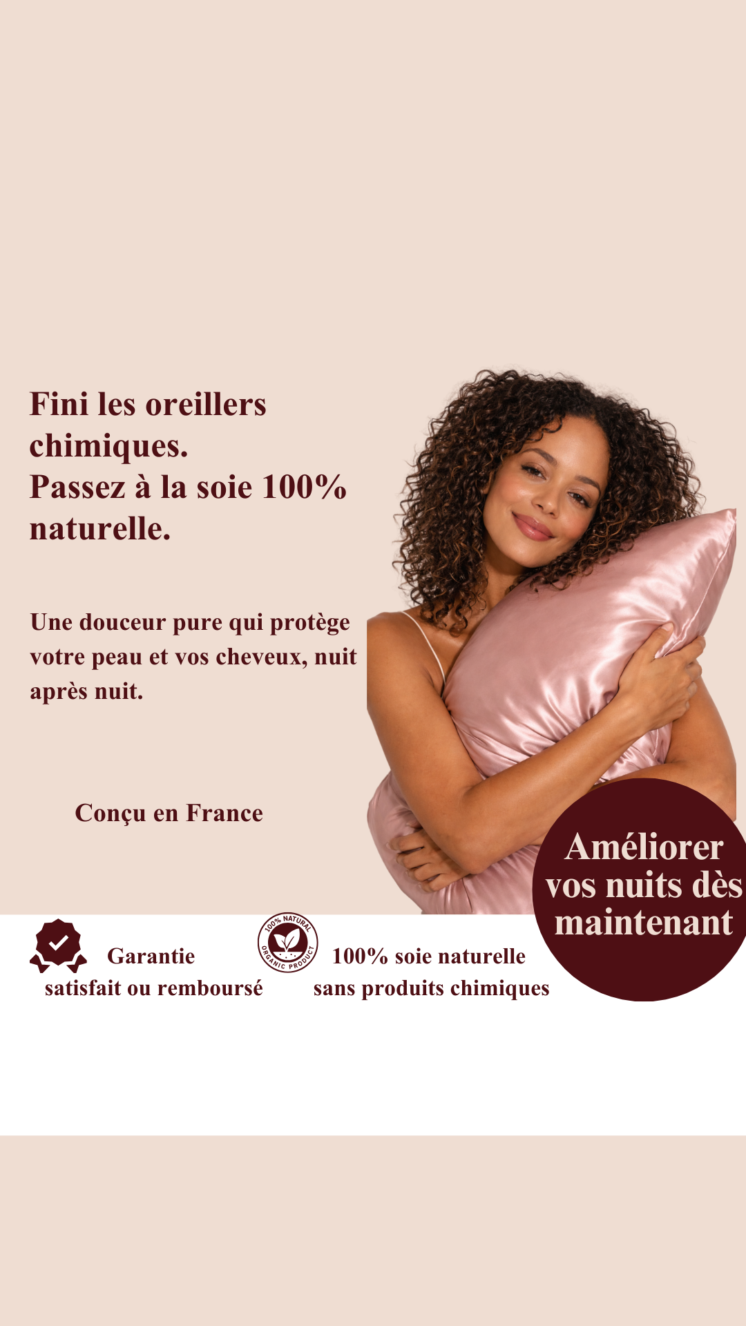 Taie d'oreiller  - 100% Pure soie de mûrier
