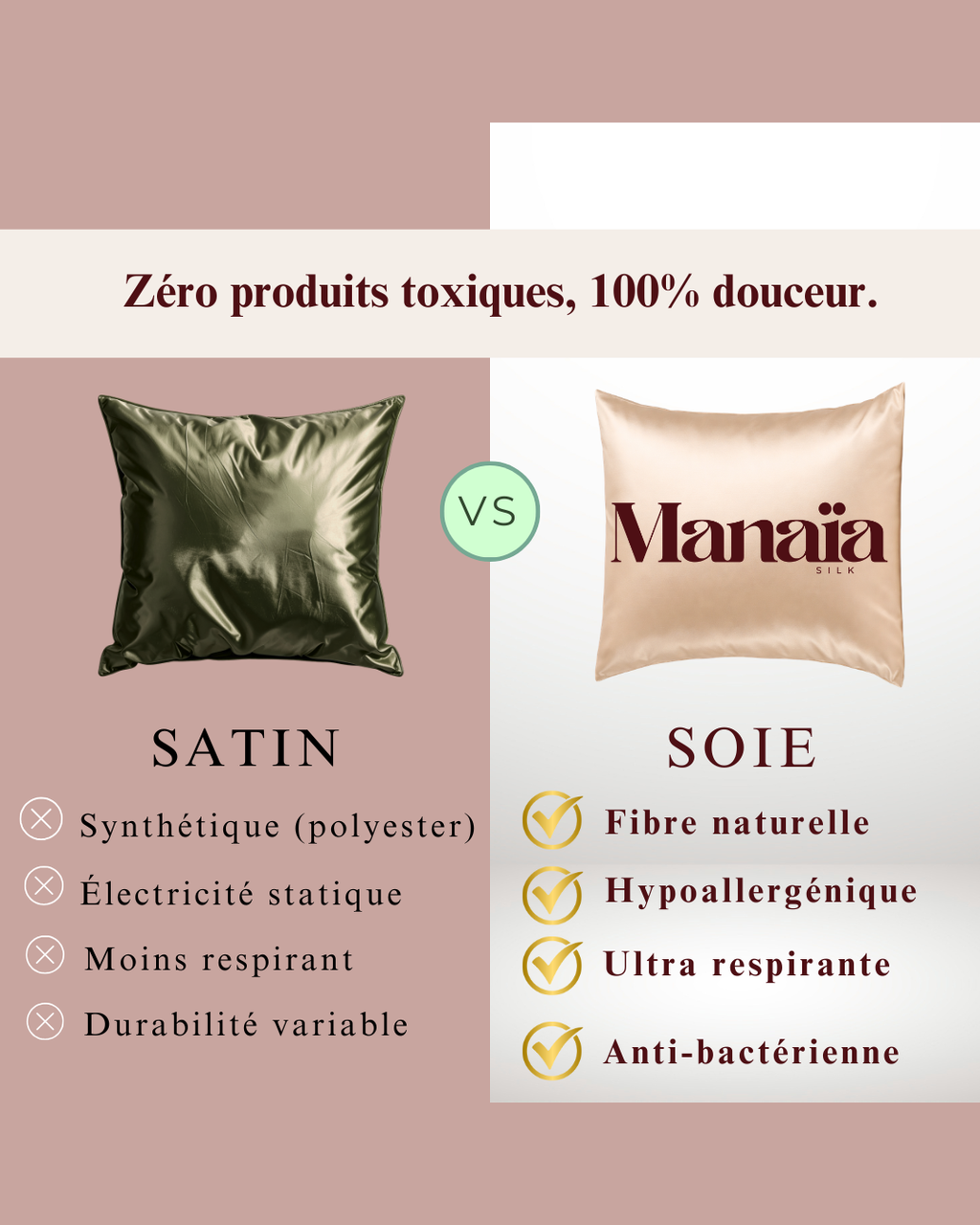 Taie d'oreiller  - 100% Pure soie de mûrier