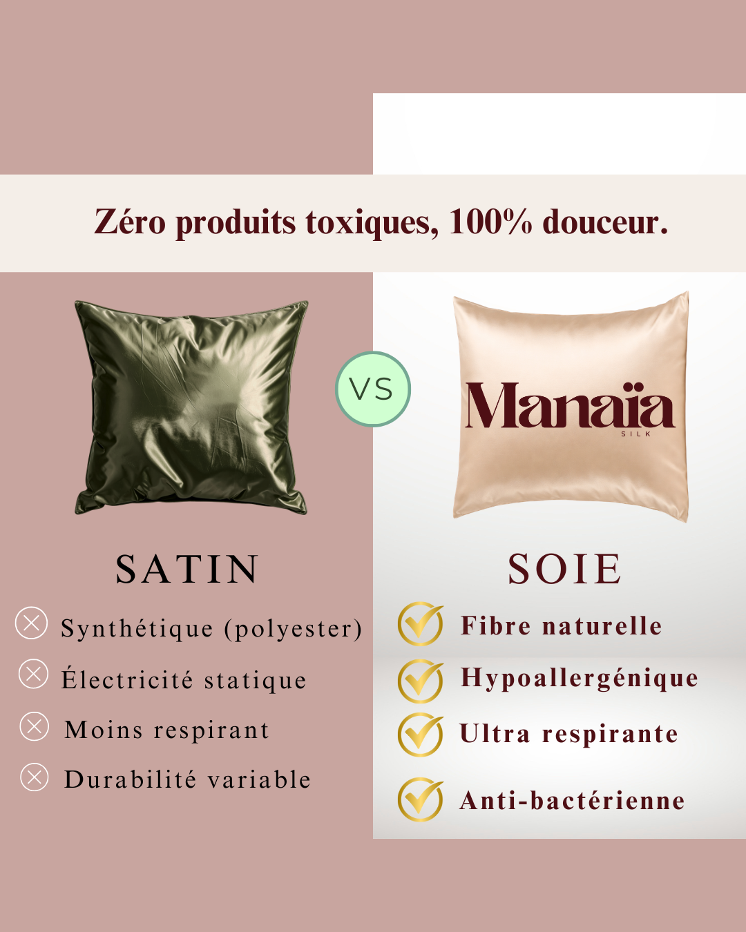Taie d'oreiller  - 100% Pure soie de mûrier